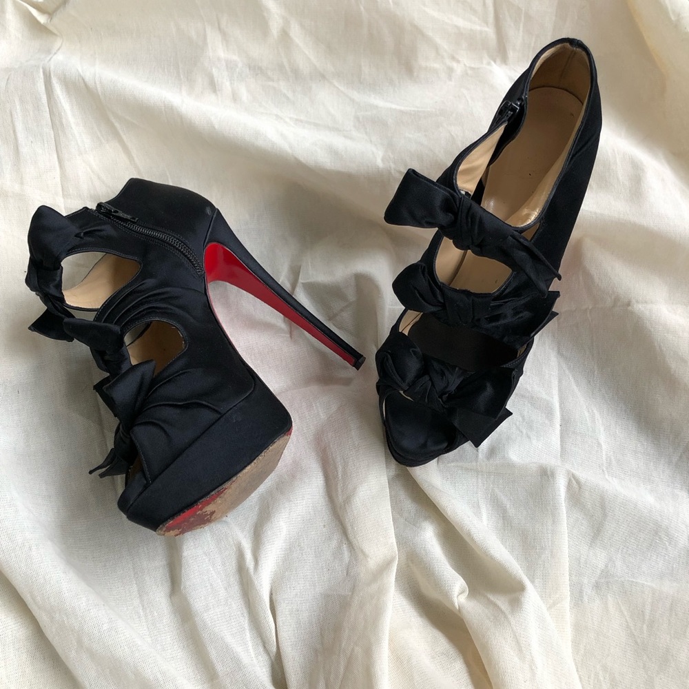 Christian Louboutin Black Satin Brown Platform 40